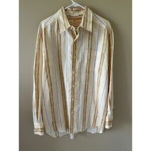 Tommy Bahama Relax Men's L 100% Linen Yellow Orange Striped Button Down Shirt